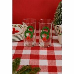 Vintage Libbey Christmas Glasses Set of 2 Holly Berry Poinsettia Holiday